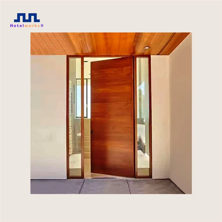 wooden front door with stained glass
